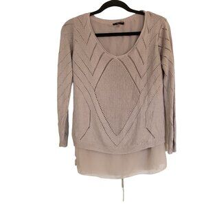 Milano Sweater size Medium lace up back chiffon lined  very light gray